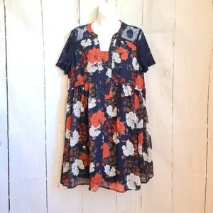 Entro navy red floral boho mini lace dress romanti